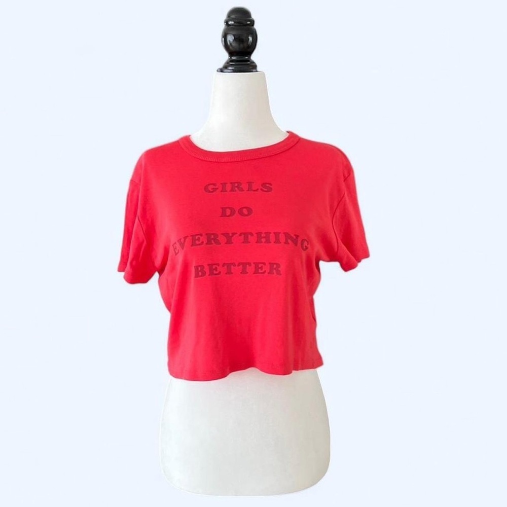 Future State Womens Red Graphic T-Shirt “Girls do everything better” design